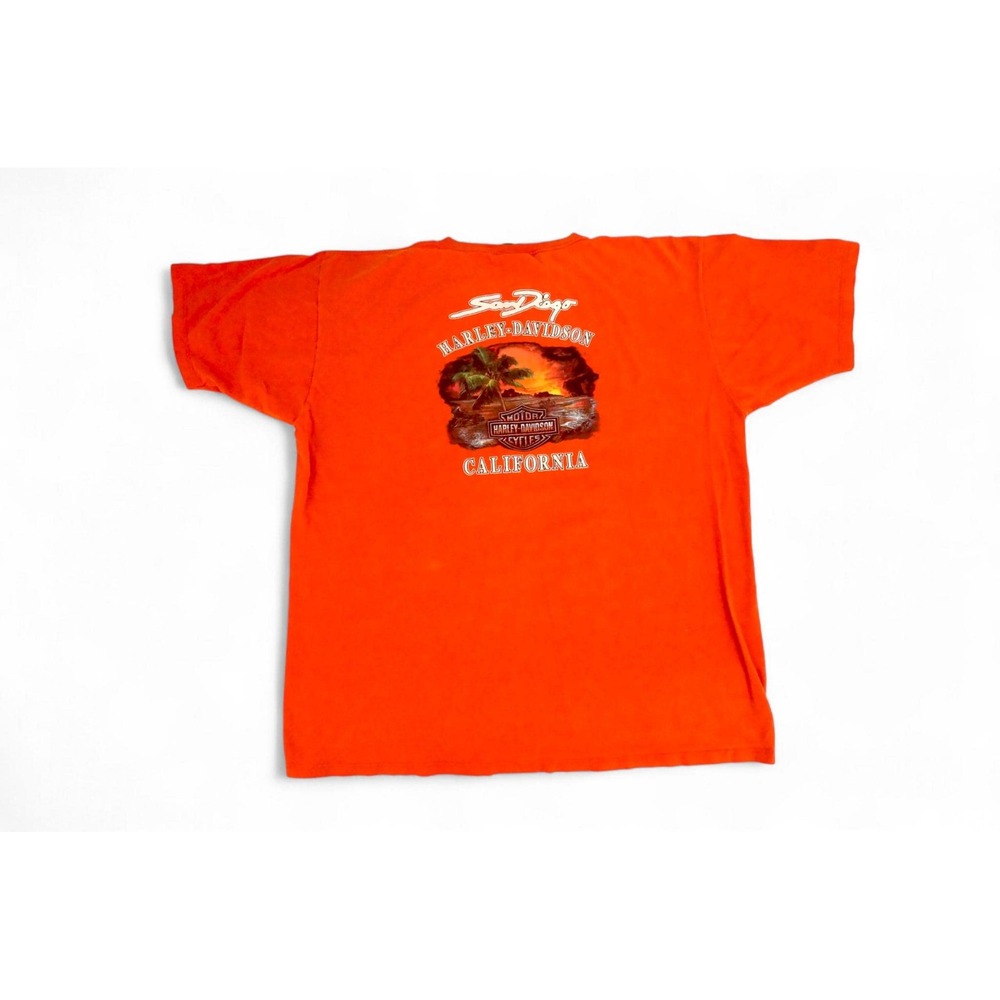 Vtg Harley-Davidson San Diego California T-Shirt 2XL Orange Pocket Graphic Y2K